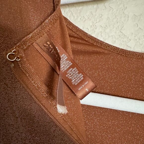 SKIMS Shimmer Glitter Catsuit Onesie Size Small in Umber Long Sleeve - Picture 6 of 10